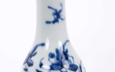 Rare Longton Hall blue and white miniature bottle vase