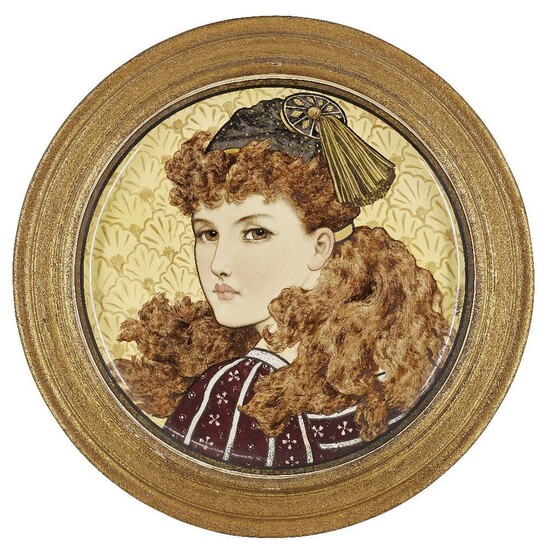 Rebecca Coleman (b.1840) for Mintons Art Pottery at Kensington Gore, Charger painted with an Aesthetic Movement female portrait, 1874, Glazed earthenware, Painted signature 'R. Coleman', verso impressed marks 'MINTONS', year cypher for 1874 and...