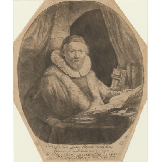 Rembrandt van Rijn, Netherlands (1606-1669), Jan Uytenbogaert, Preacher, 1635, drypoint and etching