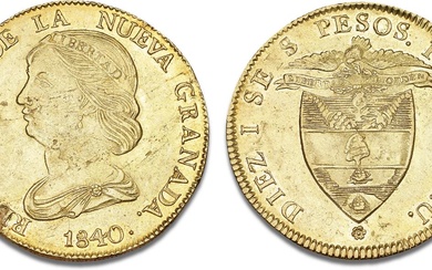 Republica de Nueva Granada, 16 Pesos 1840 RU, Popayán, F 75, KM...