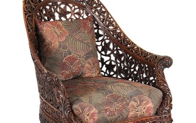(-), Richly carved armchair with leaf decor, Indonesia...