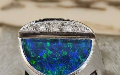 Ring - 18 kt. White gold Opal - Diamond