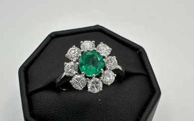 Ring White gold Emerald - Diamond