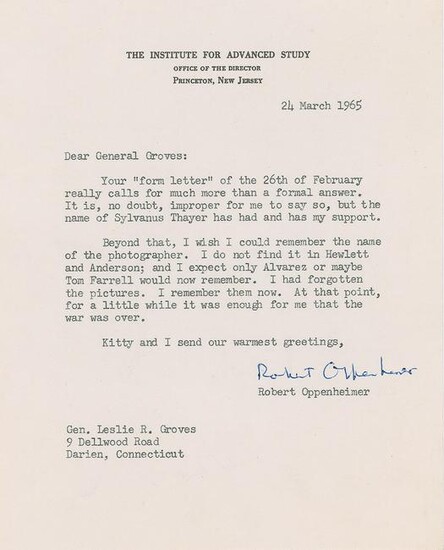 Robert Oppenheimer Typed Letter Signed