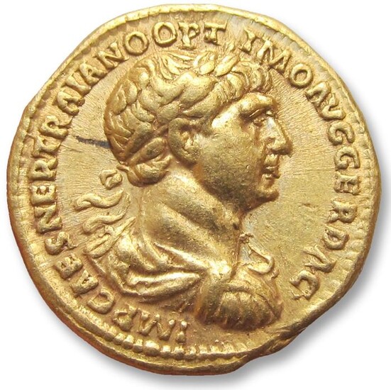Roman Empire. Trajan (AD 98-117). Gold Aureus,Rome mint 114-116 A.D. - Fortuna seated left, scarcer cointype