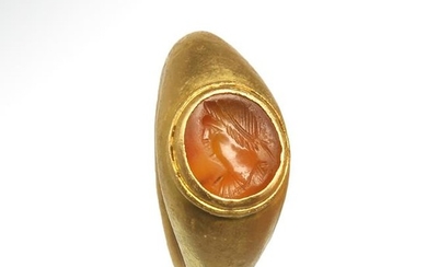 Roman Gold and Cornelian Intaglio Ring, engraved with