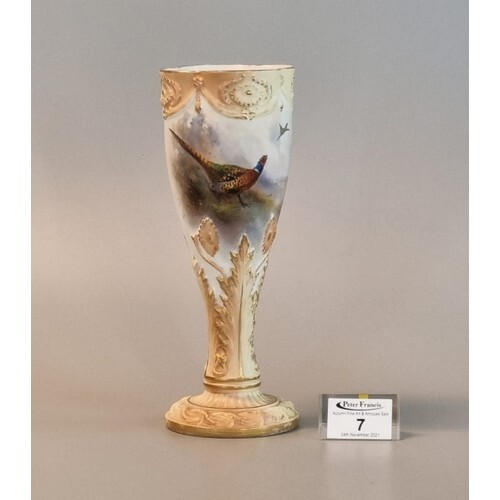 Royal Worcester blush ivory porcelain tulip vase hand painte...