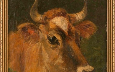 SAMUEL LANCASTER GERRY (Massachusetts, 1813-1891), Study of a cow's head., Oil on canvas laid down