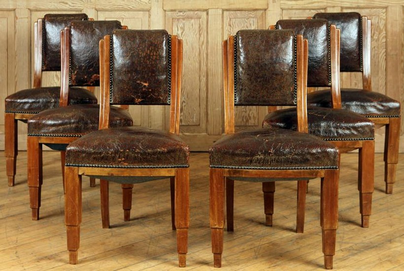 SET 6 FRENCH LEATHER CHAIRS CIRCA 1940