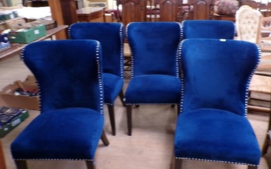 SET OF FIVE CONTEMPORARY ROYAL BLUE UPHOLSTERED STUDDED DINI...