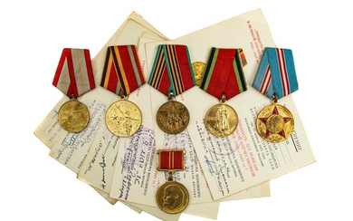 SIX RUSSIAN SOVIET MEDALS WITH DOCUMENTS