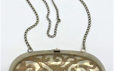 SILVER and HAND CHASED BRASS DESIGN Clutch Purse MEXICO