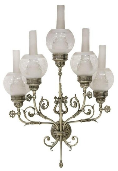 SPANISH SILVER-TONE 5-LIGHT WALL SCONCE W/ GLOBES