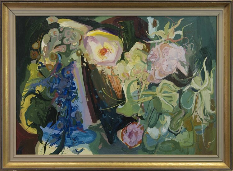 STILL LIFE WITH FLOWERS, AN OIL BY JAMES HARRIGAN