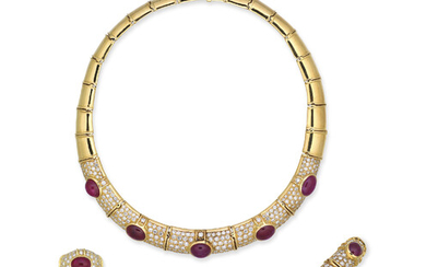 SUITE OF RUBY AND DIAMOND JEWELLERY