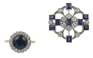 Sapphire and diamond ring and brooch