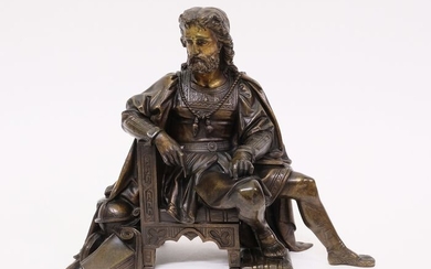 Sculpture, a seated man - scholar - Bronze - Late 19th century