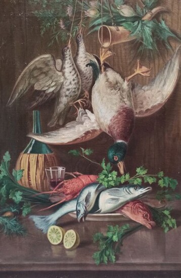 Scuola italiana del XIX secolo, firmato A. Benvenuto - Natura morta di cacciagione