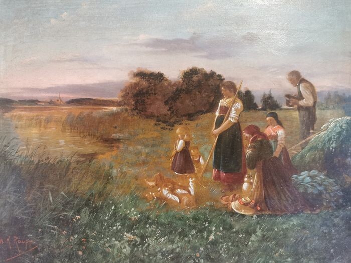 Scuola tedesca del XIX-XX secolo, da Karl Raupp - Paesaggio con Figure