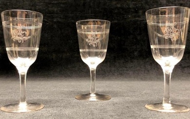 Set of 3 - Vintage Etched and Banded Glass Stemware - Sherry, Port, Cordial Liqueur