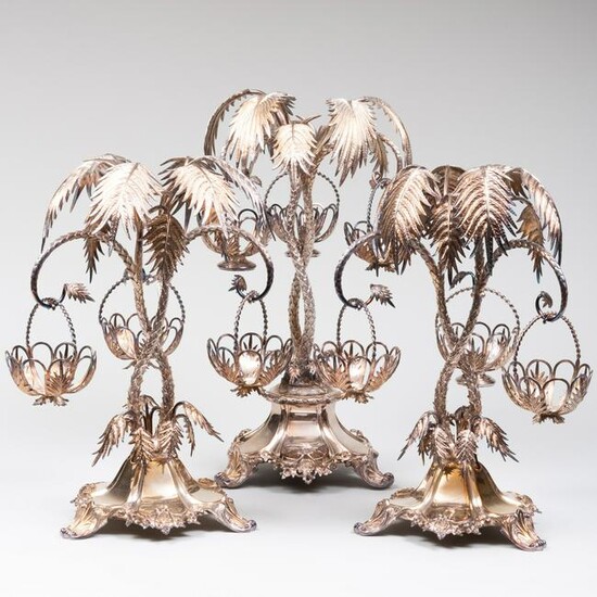 Set of Three Silver Plate Palm Tree Form Epergnes
