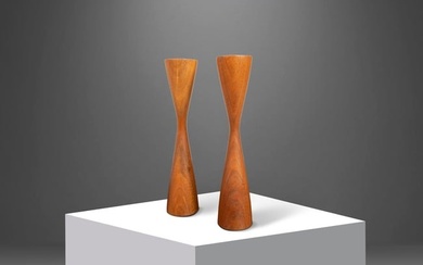 Set of Two (2) Danish Mid Century Modern Candlestick Holders in Walnut by Rude Osolnik Denmark c.