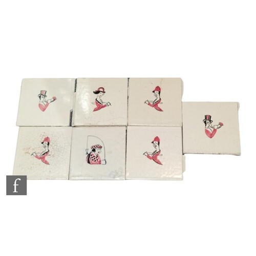 Seven Carter's Poole Pottery 6 inch tiles each decorated wit...