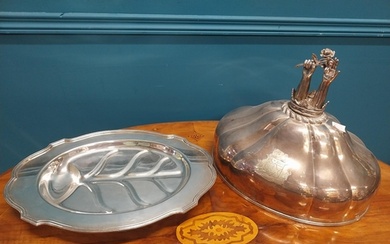 Silver plate meat platter and silver plate meat dish cover. ...