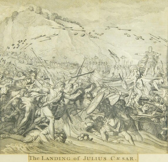 Simon François Ravenet, French 1706-1774- The Landing of Julius Caesar; engraving, 20 x 20.2 cm