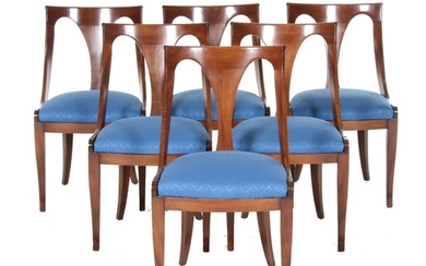 Six Directoire Style Cherrywood Gondola Dining Chairs, 20th Century