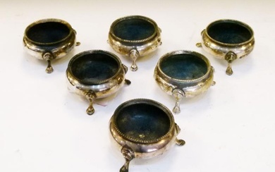 Six late Victorian silver salts, each of cauldron form...