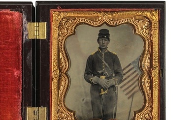 Soldier w/ Flag Tintype