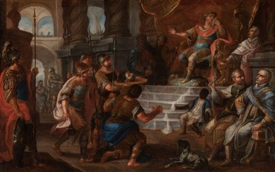 Spanish school; XVII century. "The beheading of Saint John the Baptist." Oil on canvas.