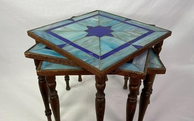 Arts & Crafts Stained Glass Nesting Table Set of 3