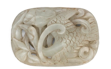 MUTTONFAT JADE BELT BUCKLE 17th/18th Century Convex oval,...