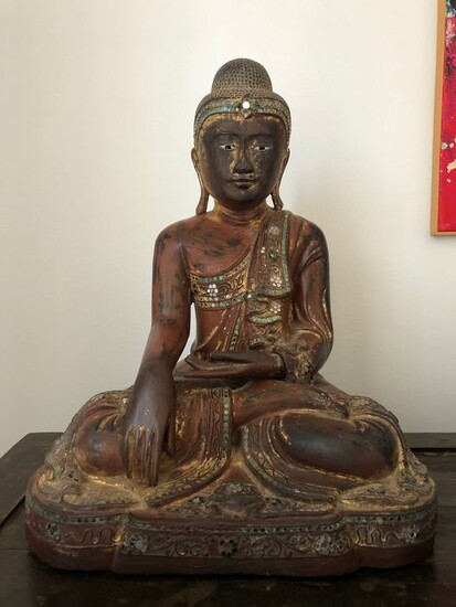 Statue (1) - Lacquered wood - Buddha - Burma - Mid 19th century
