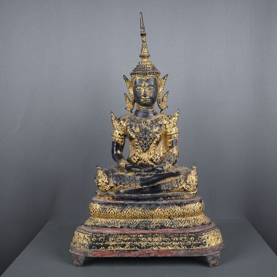 Statue - Gilt bronze - Grand Bouddha de 54 cm en bronze doré - Thaïlande - Thailand - Rama VI (1910-1925)