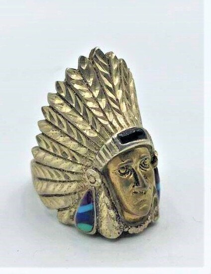 Sterling Silver American Native Indian Chief Ring