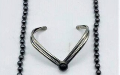 Sterling Silver Designer Cuff Bracelet & Beads Necklace