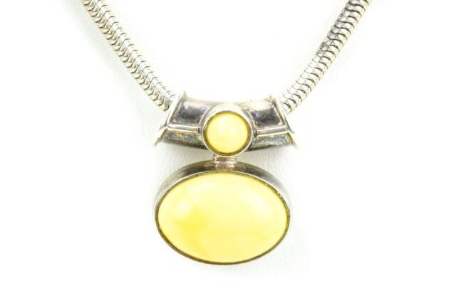 Sterling Silver & Amber Cabochon Necklace Pendant