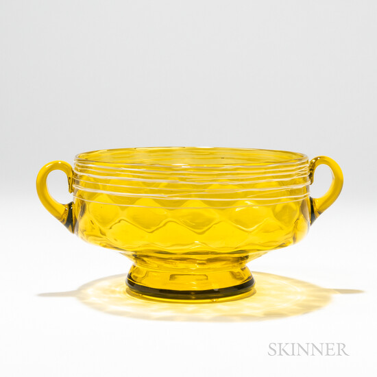 Steuben Bristol Yellow Glass Bowl with White Reeding