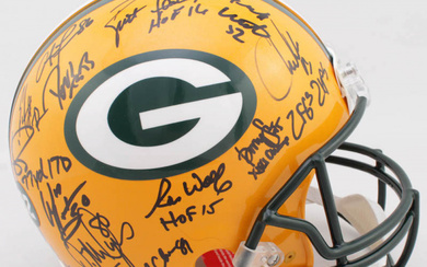 Super Bowl XXXI Champions Packers Full-Size Authentic On-Field Helmet Team-Signed by (23) With Brett Favre, Ron Wolf, Leroy Butler, Gilbert Brown, Antonio Freeman, Mark Chmura (Radtke)