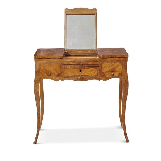 TABLE DE TOILETTE XVIIIe siècle Rectangulaire, de forme, avec placage géométrique, avec deux tiroirs et...