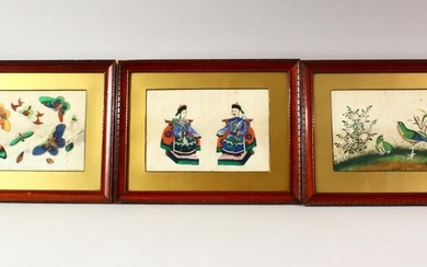 THREE CHINESE PAINTINGS ON RICE PAPER, one depicting