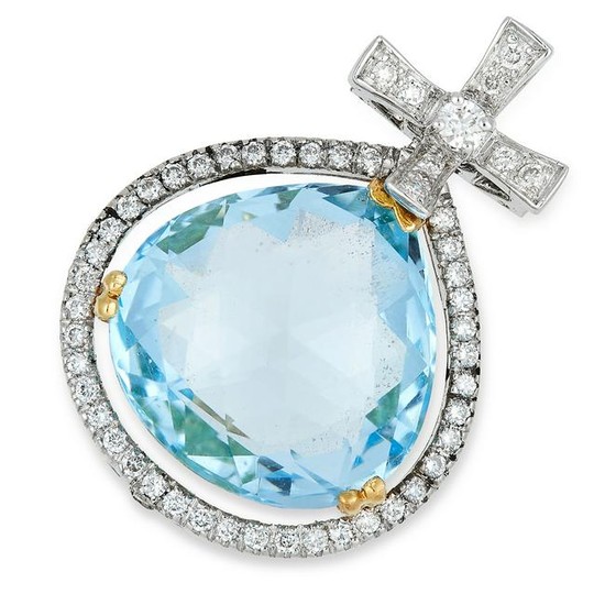 TOPAZ AND DIAMOND PENDANT set with a pear shaped