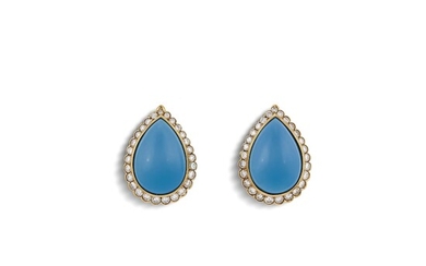 TURQUOISE AND DIAMOND EARRINGS IN 18KT YELLOW GOLD