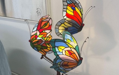 Table lamp - Abat - jour in Tiffany STYLE Colorful butterflies - Metal, Stained glass