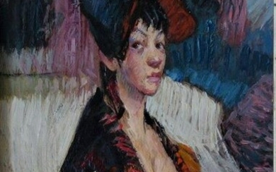 The Barmaid, Signed Riva, Oil on Panel