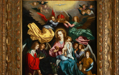 The Coronation of the Virgin, important oil on copper, 17th...