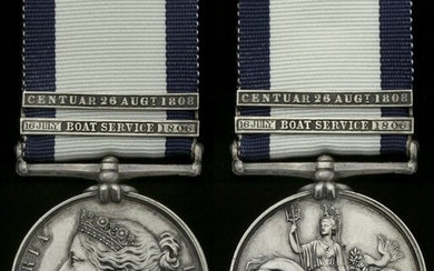 The rare 2-clasp Naval General Service Medal awarded to Commander Thomas Strover, R.N., who ser...